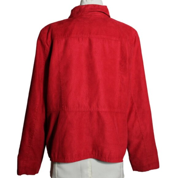 Northern Reflections SZ L Button Up Women's Red Faux Suede Lined Jacket - Picture 6 of 9